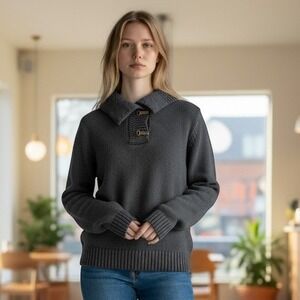Lauren Jeans Company  Womens Black Cotton Knit Lobster Toggle Sweater Pullover L